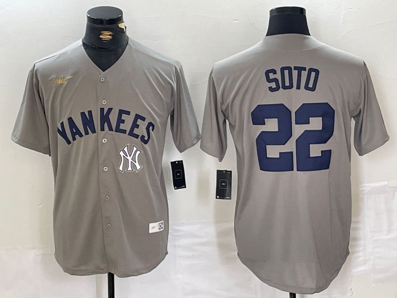 Men New York Yankees #22 Soto Grey Throwback Nike Game 2024 MLB Jersey style 9->new york yankees->MLB Jersey